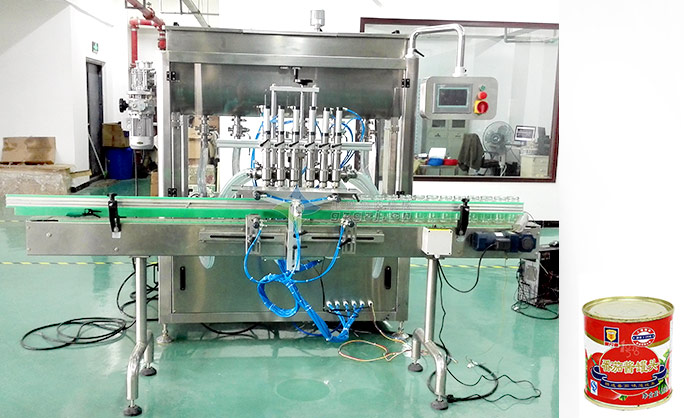 六頭臥式攪拌直線醬料灌裝機械設(shè)備